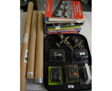 Selection of five boxed die-cast model tractors; two unboxed model RAF aircraft; selection of hardback books relating to loco