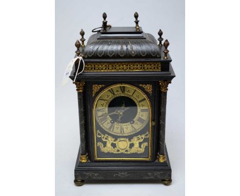 19th century ebonised and gilt metal mounted bracket clock, the brass chapter ring with Roman numerals, in architectural case