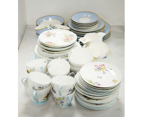 Shelley 'Wild Flowers' pattern part tea and dinner service, decorated with bouquets of bluebells and wild flowers, comprising