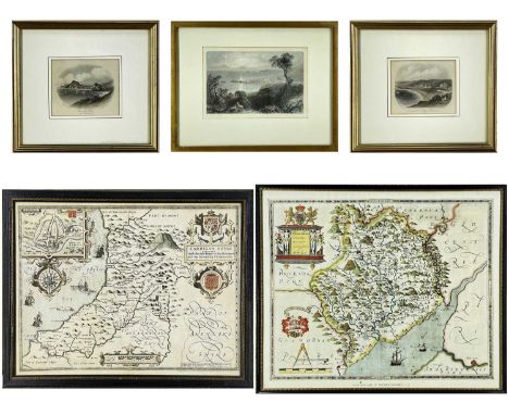 JOHN SPEED coloured antique map of 'Cardigan Shyre' (Cardiganshire) dated 1610, Sudbury & Humbell edition, inset with town pl