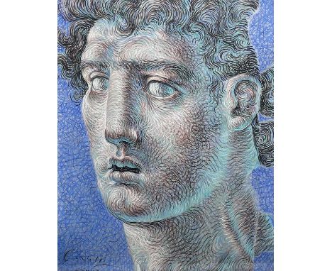 RICARDO CINALLI (Argentinian, b. 1948) large pastel on paper - head portrait of a Roman male, date 1990, signed, in perspex b