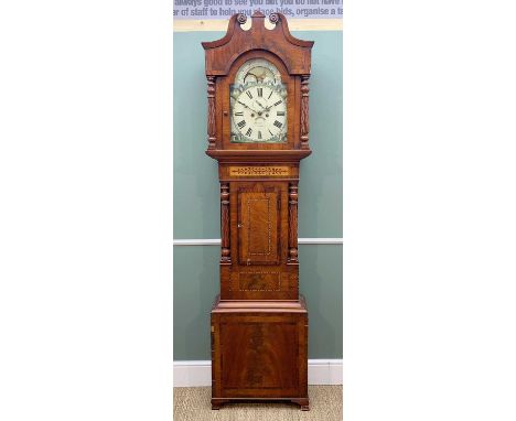 EARLY 19TH CENTURY SOUTH WALES WALNUT LONGCASE CLOCK, Meredith, Merthyr Tydfil, painted twelve inch moon phase dial, subsidia