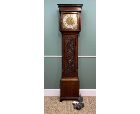 LATE 18TH CENTURY LANCASTER OAK 8-DAY LONGCASE CLOCK, William Parkinson, square hood, brass 11in dial with silvered chapter r