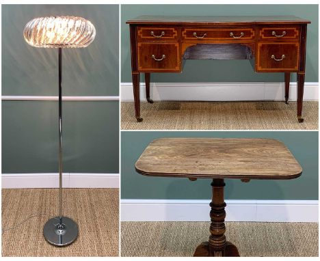 19TH CENTURY MAHOGANY TRIPOD TABLE, reeded rectangular tilt action top, turned column, reeded cabriole legs, 64 x 52cms, toge