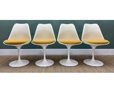 SET OF FOUR 'TULIP' CHAIRS AFTER A DESIGN BY EEROS SAARINEN FOR ARCANA, with fixed cushions on swivel bases (4)CommentsL: a f