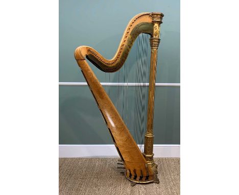 SEBASTIAN & PIERRE ERARD GOTHIC HARP, early 19th Century, birds eye maple and gilt gesso, seven pedals, gothic column ornamen
