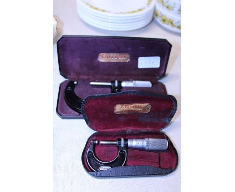 Two cased vintage Starrett micrometers 
