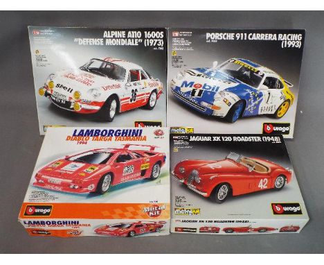 Bburago - Four diecast model kits by Bburago in various scales. Lot consists of #7012 Alpine A110 1600S; #7041 Lamborghini Di