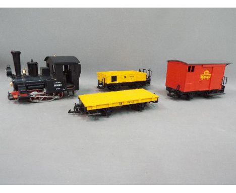 Lehmann - An unboxed Lehmann G Gauge 0-4-0 Tank Engine Op.No.994607 with three items of Lehmann G Gauge Rolling stock. All it