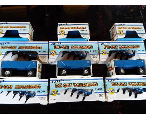 ERTL - twelve 1:32 scale diecast model farm implements, wagons and bottom plows (ploughs), all appear mint in box