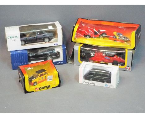 Corgi, Schabak, Bburago - A group of six boxed diecast model vehicles in various scales. Lot includes Schabak Ford Scorpio 1: