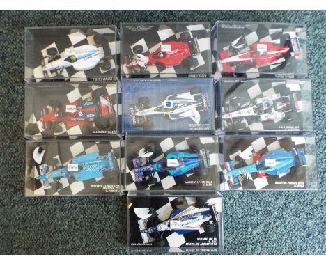 Minichamps - A collection of 10 F1 diecast model racing cars in 1:43 scale by Minichamps. Lot includes Ferrari 412 T2 - G.Ber