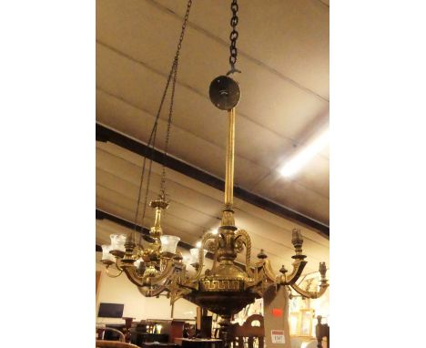 A French cast and gilt metal hanging five-light electrolier, approx drop 80cm 