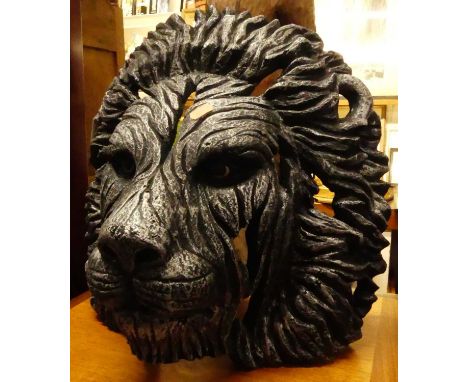 A contemporary painted ceramic lions head, 42 x 42cm 