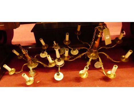 A gilt brass hanging eight-light electrolier; together with two further hanging electroliers (3)