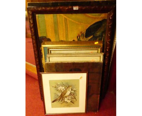 Assorted pictures and prints to include mid 20th century portrait study oil on canvas
