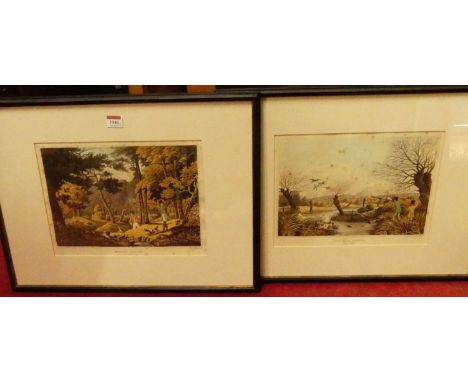 After R Havell - Pheasant Shooting, Wild Duck Shooting, Partridge Shooting, and Snipe Shooting, set of four colour engravings