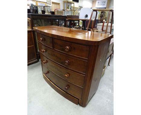 Victorian Mahogany Bow Fronted Chest of Two over Three Drawers (some pieces unattached)