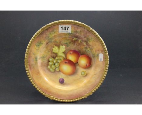 Early 20th century Hand painted Cabinet Plate decorated with Fruits with Gilt Edge signed Frank  T Higgins, unmarked to rever