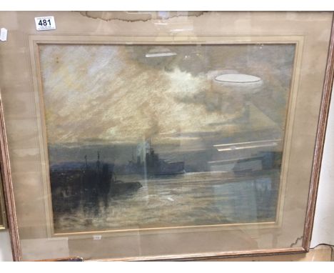 A 20th century pastel seascape with destroyer with indistinct signature