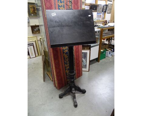 Victorian Gothic Ebonised Double Music Stand on turned support and tripod base