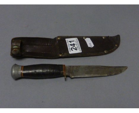 German Carl Schlieper Solingen Bowie Knife in Leather Scabbard
