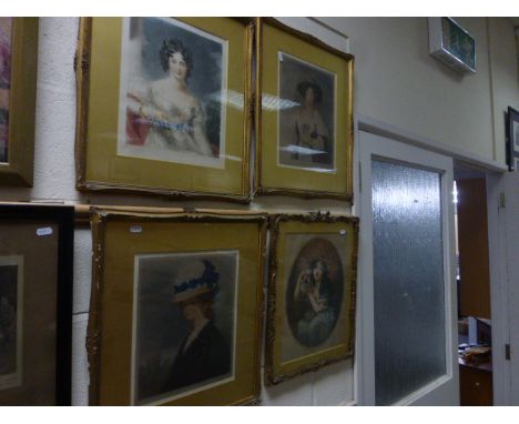 Three Sydney E Wilson Portrait Prints of Ladies in Ornate Gilt Frames signed in pencil to margin plus another similar signed 
