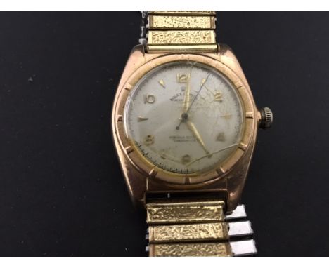 14ct Rose Gold Rolex Oyster Perpetual Chronometer Gents Wristwatch (glass damaged).  Replacement expandable strap.  Currently