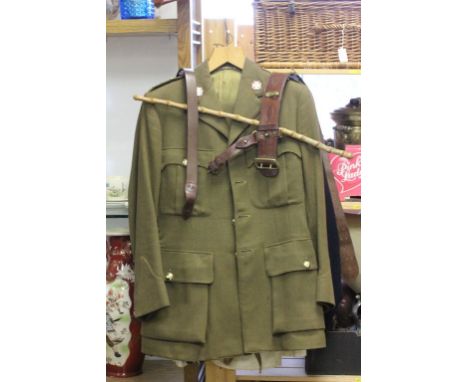 Army issue full service dress uniform (issued 60's) to include jacket, trousers, hat (with box), service belt, shoulder strap