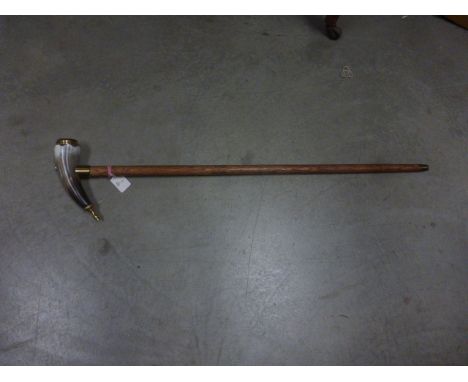 Walking Stick with Horn Flask Handle