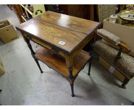 Edwardian Rosewood Inlaid Card Table with double fold-out top revealing green baize top and shelf below