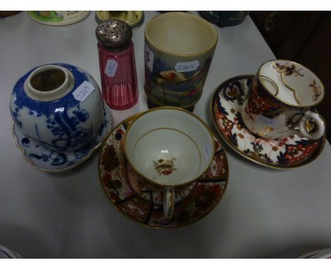 19th century Davenport Langport Imari Pattened Shaving Cup and Saucer, 19th century Imari Cup and Saucer, Cranberry Glass Sug