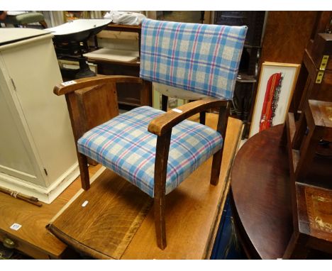 Vintage Tweed Upholstered Oak Framed Child's Armchair