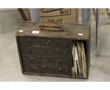 Vintage wooden tool chest with tools