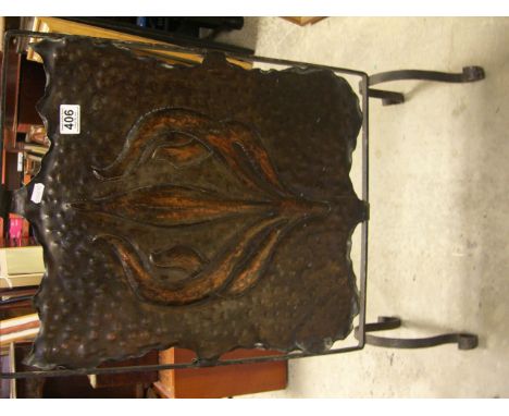 Arts and Crafts Copper and Wrought Iron Firescreen