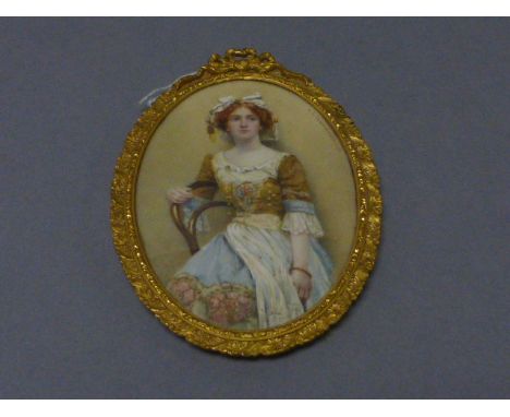 Early 20th century Miniature Three Quarter Length Portrait of a Lady sat on a Chair signed A G Chamberlain 1911 contained in 