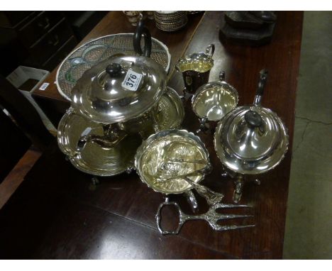 A group of silverplated ware to include bread fork teapot tray etc