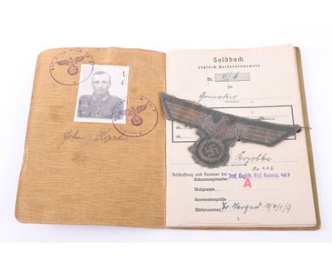 WW2 German Army Infantry Ersatz Company 467 Soldbuch, fine example with uniform photograph to the inside cover. Complete with