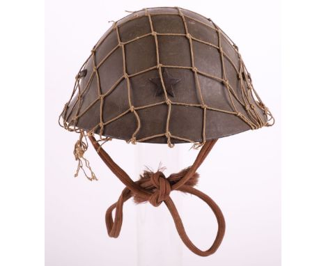 WW2 Japanese Last Ditch Pattern Steel Combat Helmet with Camouflage Net Captured on the Island of Okinawa in 1945, superb exa