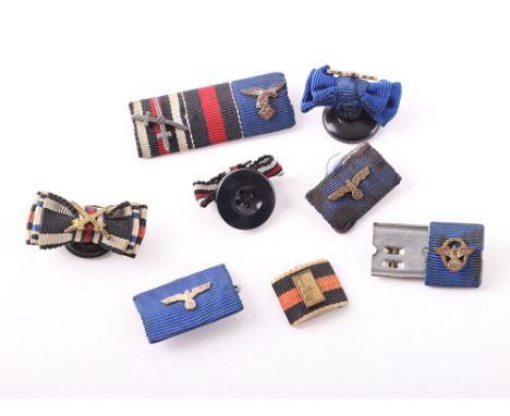 7x WW2 German Tunic Medal Ribbon Bars, including three piece bar with 1914-18 honour cross with swords, 1st October medal and