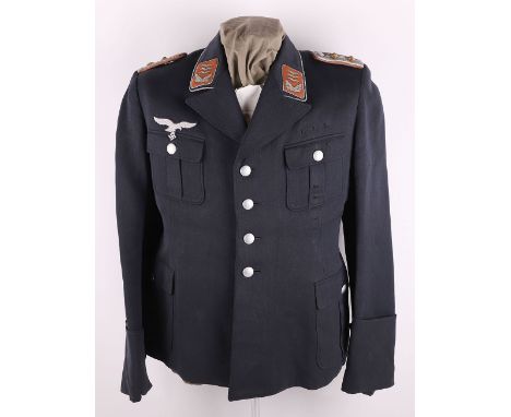 WW2 German Luftwaffe Signals Officers Tunic, fine lightweight officers four pocket tunic with an interesting embroidered brea