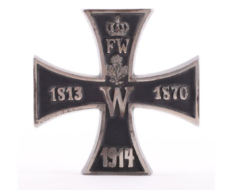 Imperial German 1914 Iron Cross Plaque, interesting heavy and large Iron Cross table weight decoration, with black painted ce