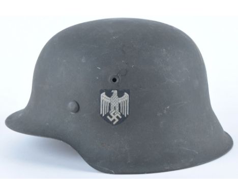 Mint Un-Issued WW2 German Army M-42 Single Decal Steel Combat Helmet, superb example of a factory fresh steel combat helmet w