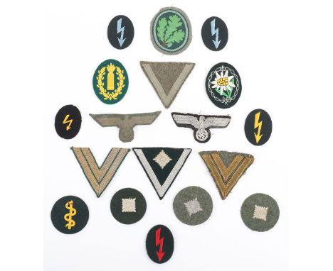 WW2 German Army (Heer) Cloth Insignia Grouping, including combat tunic bevo breast eagle, officers bullion embroidered eagle,