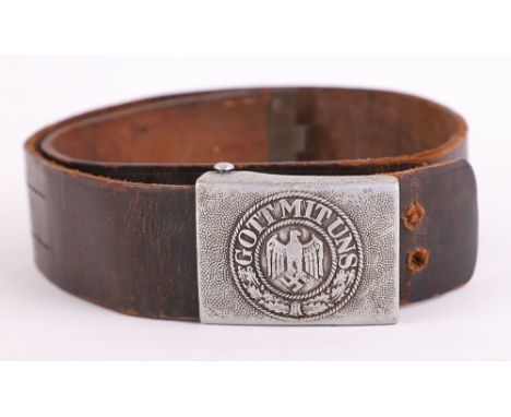 WW2 German Army Combat Belt and Buckle, leather belt with aluminium German army belt buckle marked to the reverse ‘R S &amp; 