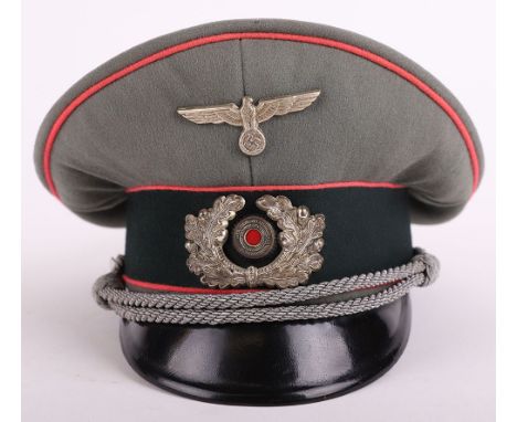 WW2 German Army (Heer) Panzer Officers Peaked Cap, fine doeskin wool offices peaked cap with early pink piping to the crown a