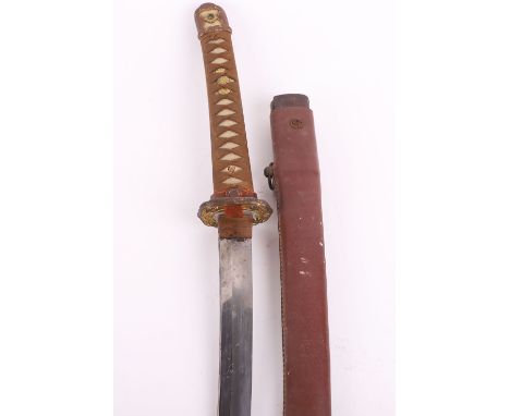 WW2 Japanese Officers Sword Katana, good example with standard WW2 military mounts. Sword handle of sharkskin with brown clot