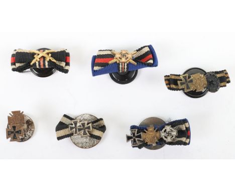 6x Imperial German &amp; Third Reich Medal Ribbon Button Holes, including examples with various imperial awards and others wi