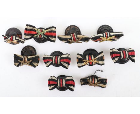 10x WW1 1914-18 Honour Cross Ribbon Button Hole Bars, being examples with swords and without. All in good condition. 