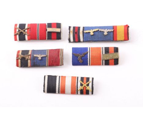 5x WW2 German Tunic Medal Ribbon Bars, consisting of trio of War Service Cross with swords, Ost Front medal and 1st October w